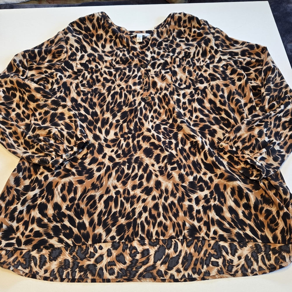 Croft & Barrow‎ Womens 2X Leopard Print Blouse